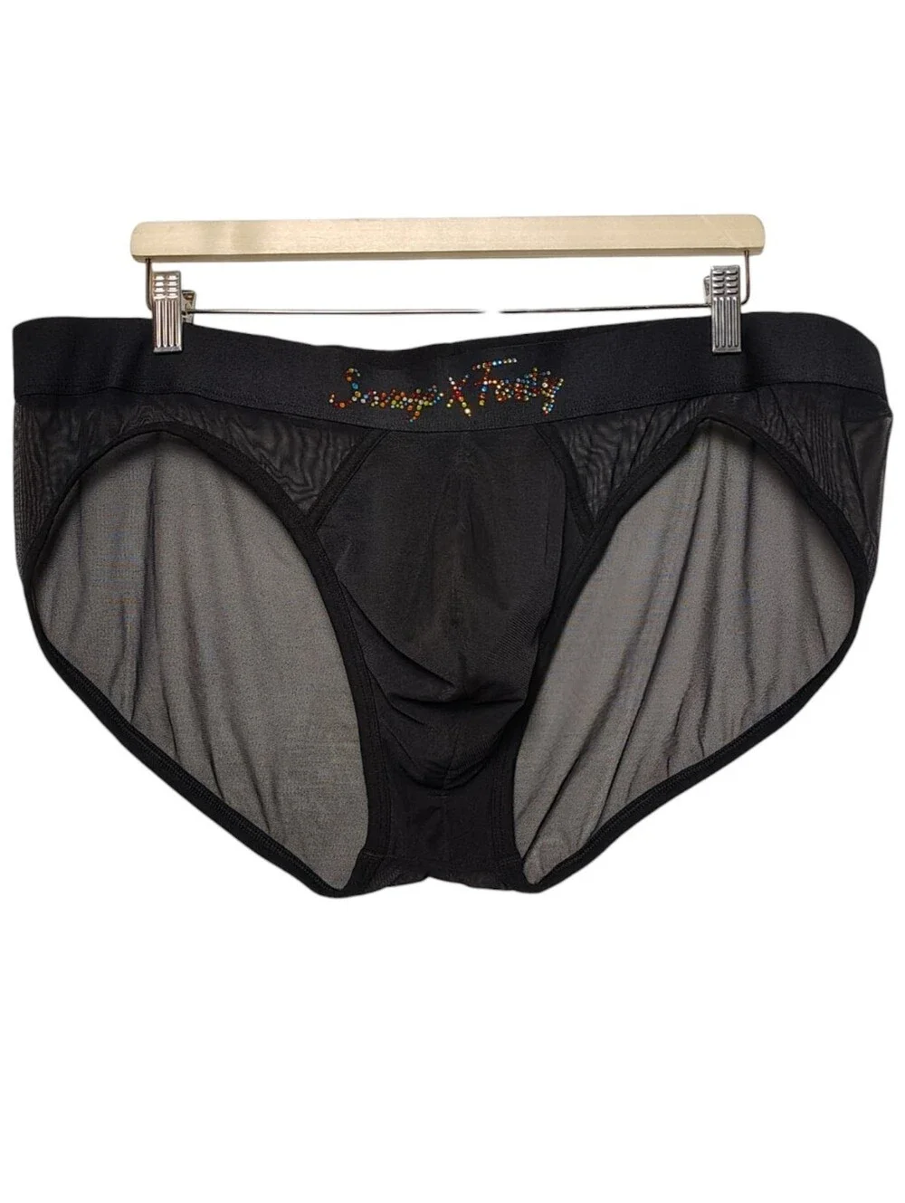 Savage X Fenty Rainbow Rhinestone Mesh Briefs Black Caviar